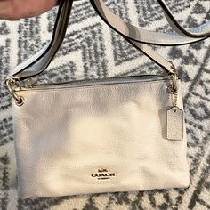 Preloved In Excellent Condition Coach Crossbody Bag In Grain Eggshell White Leather With Gold Hardware Will Package With Care Final Sale. No Returns Or Exchange White Textured Leather Crossbody Shoulder Bag, White Textured Leather Coach Bag, Coach White Textured Leather Bag, White Textured Leather Bags For On-the-go, Eggshell White, Bags Coach, Coach Crossbody, Coach Crossbody Bag, Egg Shells