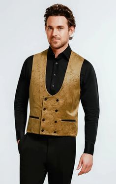 Whether you're attending a black-tie affair or aiming to turn heads at a work event, our gold paisley velvet waistcoat is your go-to choice. Pair it with a crisp white shirt for a formal look or experiment with bold colours for a more eclectic ensemble. Versatility meets sophistication in this wardrobe essential. Velvet Waistcoat, Wing Collar Shirt, Black Tie Tuxedo, Tweed Wedding, Boys Waistcoat, Tweed Overcoat, Wedding Waistcoats, Double Breasted Tuxedo, Harris Tweed Jacket