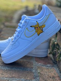 Pokémon Pikachu Supra Custom Air Force 1-shecustomize Customised Shoes, Casual Low-top Custom Sneakers With Anime Print, Pokemon Sneakers, Pikachu Shoes, Nike Air Force 1 Custom Pokemon, Cartoon Custom Air Force 1, Shoe Artwork, Nike Air Force 1 Custom, Nike Air Force 1s