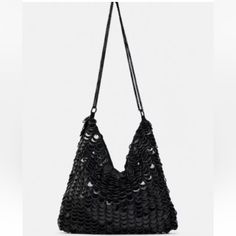 Nwt. Zara Black Shoulder Bag With Metal Beads On The Exterior. Magnetic Clasp Closure. Height X Length X Width 26,5 X 22 X 6 Cm. / 10.4 X 8.6 X 2.3″. Ref. 6315/210 Chic Sequin Bag For Everyday Use, Chic Sequined Shoulder Bag For Everyday Use, Chic Sequined Bags, Chic Everyday Sequin Bags, Chic Black Embellished Shoulder Bag, Zara Party Bags With Chain Strap, Black Beaded Shoulder Bag For Everyday Use, Chic Black Beaded Bag, Zara Crossbody Party Bag