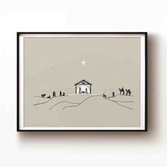 a christmas nativity scene with the birth of jesus and three wise men in silhouette