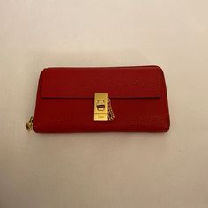 Chloe Drew Zipped Wallet With Front Pocket. Red. Excellent, Like New Condition. Luxury Red Wallet With Zipper Closure, Luxury Red Wallets With Zipper Closure, Red Formal Wallet With Zipper Closure, Formal Red Wallet With Zipper Closure, Gold-tone Hardware Pouch Wallet, Chloe Bags, Chloe Bag, Chloe Drew, Zip Wallet