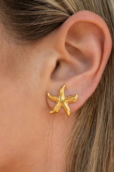 Starfish Earrings | Small Cheap Beach Season Earrings, Yellow Gold Starfish Earrings For Gift, Gold Elegant Earrings With Starfish Charm, Elegant Gold Earrings With Starfish Charm, Elegant Yellow Gold Starfish Charm Earrings, Elegant Yellow Gold Earrings With Starfish Charm, Gold Starfish Earrings Nickel Free, Gold Nickel-free Starfish Earrings, Nickel-free Gold Starfish Earrings