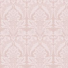 a pink and white wallpaper with an ornate design