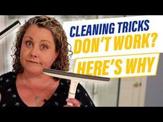 a woman holding a large knife in her hand with the words cleaning tricks don't work here's why