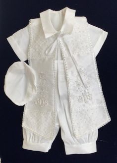 Baptism boys outfit  Popular style for Christening ceremony the outfit comes in white or ivory with short sleeve embroidered shirt  and comfortable suspender cuff pants. Stylish embroidered stole with pearl cross and matching bonnet included will make your little one look so special CANDEL SET IS NOT IN CLUDED WE DO HAVE MACHINENG  CANDEL SET Fitted White Baptism Dress With Pearl Embroidery, Embroidered Fitted Baptism Dress For Summer, Fitted Embroidered Baptism Dress For Summer, Summer Embroidered Fitted Baptism Dress, Fitted Embroidered Sets For Baptism, White Embroidered Baptism Dress For Summer, Summer Baptism Dress With Embroidery, White Embroidered Baptism Sets, Summer Baptism Dress Embroidered