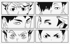 an anime storyboard with four different faces