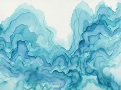 an abstract painting with blue and green colors on it's surface, in the shape of clouds