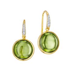 Syna Jewelry - 18KT Yellow Gold Peridot Chakra Drop Earrings on Earwire set with Diamonds | Manfredi Jewels House Gifts, Fine Watches, Jewelry Creation, Watches Jewelry, Jewelry Branding, Custom Jewelry, Chakra, Diamonds, Yellow Gold