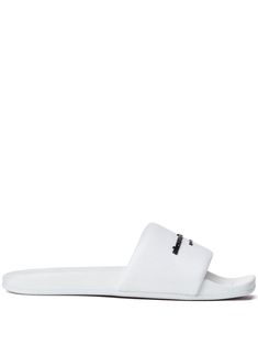 white textured finish embossed logo to the front slip-on style square open toe branded insole flat rubber sole White Texture, China Fashion, Casual Sandals, Embossed Logo, Pool Slides, Alexander Wang, Women's Shoes Sandals, Open Toe, Rubber Sole