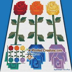 a cross stitch pattern with flowers in different colors and designs on it's side