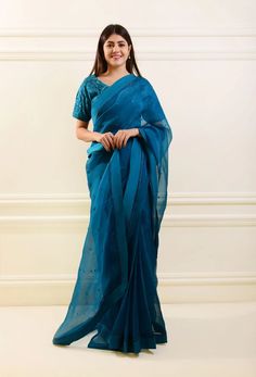 Sheranah | Aghanoor Bridal Party Wear Saree With Resham Embroidery In Raw Silk, Formal Bollywood Organza Pre-draped Saree, Formal Blouse Piece With Resham Embroidery In Georgette, Elegant Organza Blouse Piece For Designer Wear, Blue Bollywood Blouse For Formal Occasions, Blue Bollywood Style Formal Blouse Piece, Blue Bollywood Formal Blouse Piece, Blue Party Wear Saree For Eid, Formal Saree With Resham Embroidery In Georgette