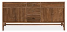 the sideboard is made out of wood and has four drawers, two doors and one drawer