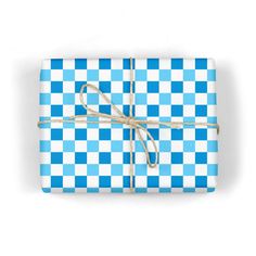 a blue and white checkered wrapping paper wrapped in twine