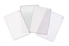 three blank white cards on a white background