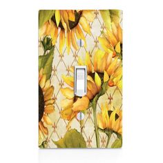 a light switch cover with sunflowers painted on it