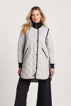 Adroit Pacific Down Hooded Jacket - Silver | Garmentory White Patchwork Quilt, Cropped Coat, Zip Coat, Quilted Coat, Mixing Prints, Outerwear Coats, Jacket Sale, Quilted Jacket, Skirts For Sale