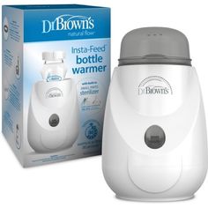 the dr brown's insta - feed bottle warmer is next to its box