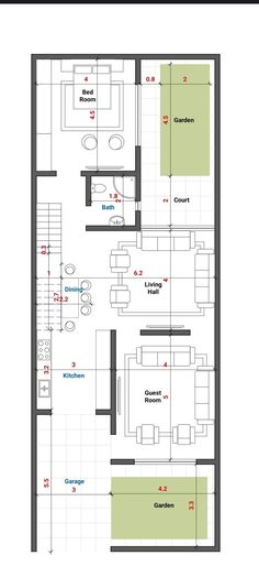 the floor plan for an apartment with two separate rooms and one living room on each side