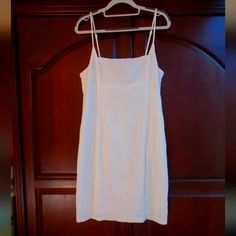 White Ayla Spaghetti Strap Dress Nwt 15.5" Pit To Pit White Square Neck Sundress For Daywear, White Fitted Sundress, White Fitted Sundress With Straight Neckline, White Lined Sundress With Spaghetti Straps, White Sundress With Spaghetti Straps And Lining, White Fitted Cami Sundress, White Square Neck Slip Dress For Spring, Fitted Sundress With Spaghetti Straps For Daywear, White Square Neck Sundress Lined