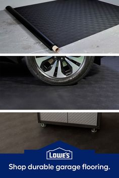 two pictures showing different types of garage flooring