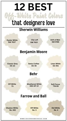 the 12 best off white paint colors that designers love sherylin williams, behrow and ball