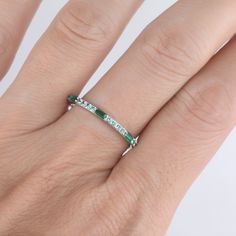 This is a lab created green emerald and cubic zircon ring in 925 sterling silver. This ring is marked S925 Sapphire ring: www.etsy.com/listing/928146348/half-eternity-sapphire-wedding-ring-blue?ga_search_query=sapphire&ref=shop_items_search_12&crt=1 I accept custom making order.Please contact me if you need this service. This ring is closed ring.If you want a matching band,you can ask me custom make it. For all the jewelries,there is a 14 days money back guarantee.You can return it in th Green Eternity Band With Prong Setting As Gift, Green Emerald Eternity Band Fine Jewelry, Green Eternity Band For Anniversary With May Birthstone, Green Cubic Zirconia Half Eternity Jewelry, Green Emerald Round Cut Eternity Band, Green Gemstone Eternity Band For Promise, Green Eternity Band For Anniversary, May Birthstone, Green Gemstone Eternity Band For Anniversary, Green Half Eternity Stackable Rings Fine Jewelry