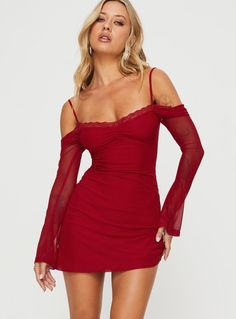 Edmone Long Sleeve Mini Dress Red Mini Dress Red, Dress Sweetheart Neckline, Vegas Dresses, Party Dresses Online, Off The Shoulder Long Sleeve, New Years Eve Dresses, Eve Outfit, New Years Eve Outfits, Outerwear Outfit