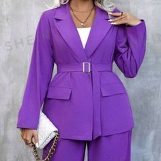 Purple Plus Size 1x Suit Plus Size Suits, Purple Top, Black Suits, Suits For Women, Pant Jumpsuit, Pants For Women, Plus Size, Womens Tops, Purple