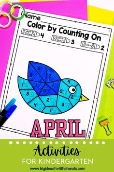 a blue bird with numbers on it and the words, color by counting on it