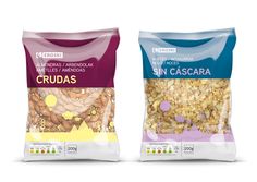 two bags of granola next to each other on a white background with the words sun cascara