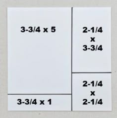 three square pieces of white paper with numbers on them