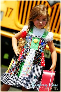 Gooseberry Lane Originals SuziQ Goes to School by GooseberryLane, $55.00 Patchwork Clothes, Patchwork Dress, Wearable Art, Cute Dresses, Harajuku, Pop Art, Size 2