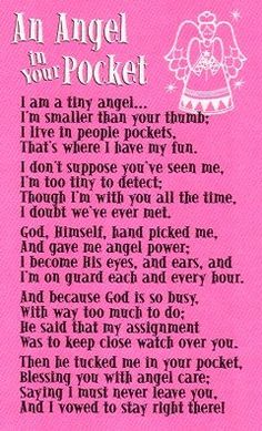 an angel poem written in pink paper with white writing on the front and back side