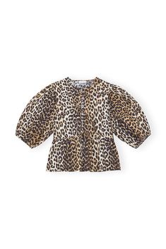 Leopard Leopard Cotton Poplin Peplum Tie Blouse | GANNI US Ganni Leopard, Poplin Blouse, Cotton Poplin Fabric, The Leopard, Leopard Print Blouse, Peplum Blouse, Dolce E Gabbana, Puff Sleeve Blouse, Tie Blouse