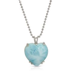 A one of a kind, natural Dominican Larimar is hand prong set, showcasing the stone's beauty. It hangs simply on a ball chain. Choose from 4 options: Heavy 14K Gold plated Brass pendant with a 14K Gold Filled chain, Solid 10K Gold pendant with a 14K Gold Filled chain, all Solid 10K Gold pendant and chain, or all Sterling Silver with a Rhodium plating. Heart is 18mm. The chain is 18" long. We can do custom lengths upon request. Sterling Silver Heart Cut Gemstone Necklace, Sterling Silver Single Strand Jewelry For Gift, Sterling Silver Necklace With Heart Charm For Healing, Healing Single Strand Sterling Silver Necklace, Larimar Gemstone Necklace For Anniversary, Single Strand Heart Shaped Jewelry For Gifts, Hallmarked Larimar Jewelry Gift, Anniversary Larimar Gemstone Necklace, 70s Rocker Fashion