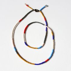 Beaded Necklace 18" (Primaries) – Ashdel Adjustable Minimalist Multicolor Beads, Adjustable Minimalist Beaded Necklaces With Colorful Beads, Adjustable Multicolor Beaded Necklaces For Everyday, Minimalist Colorful Adjustable Beaded Necklaces, Minimalist Adjustable Colorful Beaded Necklaces, Curry Yellow, Crazy Jewelry, Weird Jewelry, Blue Yellow Grey