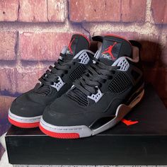 Black & Red With Gray Jordan 4s Og Bred Has Hang Tag & Original Box Excellent Condition, Small Scuff On Front Toe Jordan Size 14 Air Jordan 4 Black With Red Sole For Sports, Black Air Jordan 4 With Red Sole, Black Air Jordan 4 With Red Sole And Leather, Air Jordan 4 Black With Red Sole For Streetwear, Black Air Jordan 4 With Rubber Sole For Streetwear, Casual Black Air Jordan 4 With Red Sole, Air Jordan 4 Black With Contrast Sole, Black Air Jordan 4 With Contrast Sole, Black Air Jordan 4 With Contrast Sole In Leather