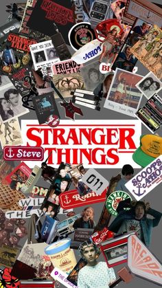 a collage of stickers and pictures with the words,'strange things '