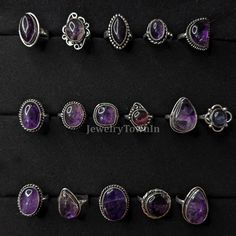 Natural Purple Amethyst Gemstone Ring \ Gemstone Ring \ Boho Ring \ Silver Plated Ring \ Rings For Women \ Gifts For her \ Statement Ring Gemstone- Amethyst Gem Type- Natural Color- Purple Shape - Mix Material- Brass, gemstone Polish- Silver Ring Size- Mix All of these rings feature a wide array of designs, with the provided image serving as a representative sample for your reference. We are committed to offering a diverse selection of design and will strive to provide as many options as possibl Birthstone Promise Rings, Purple Stone Rings, Hippie Rings, Purple Amethyst Ring, Amethyst Gem, Bohemian Rings, Agate Jewelry, Polish Silver, Witchy Vibes