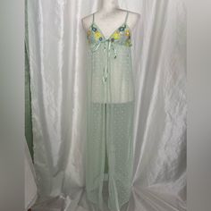 Brand New Savage X Fenty Flower Embroidered Lingerie. Size Xs Green Summer Sleepwear For Night, Green Sheer Sleepwear, Sheer Spring Sleepwear, Summer Sheer Night Sleepwear, Sheer Summer Slip For Sleep, Sheer Slip For Summer Sleepwear, Sheer Summer Sleep Slip, Green Sheer Sleeveless Sleepwear, Sheer Sleeveless Green Sleepwear