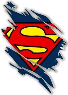 the superman logo is shown in blue and yellow