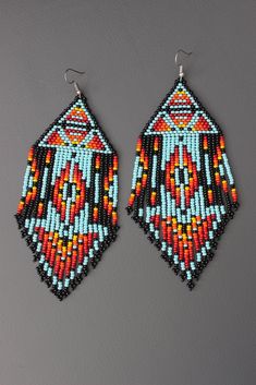 "These earrings are made of Czech beads. The lenth of the earrings is approx. 5.5\", width 2.4\" The thread used is synthetic and very strong. Please ask if you have any questions. Shipping to the USA may take to 30 days (but usually it is about 10-15 days)" Southwestern Dangling Beads Earrings Gift, Southwestern Style Dangling Beads Earrings As A Gift, Southwestern Style Round Bead Earrings For Festivals, Southwestern Style Dangling Beads Earrings For Gift, Southwestern Style Earrings With Round Beads For Festivals, Southwestern Style Earrings With Dangling Beads For Gift, Southwestern Beaded Dangle Earrings, Southwestern Style Beaded Dangle Earrings, Southwestern Beaded Earrings As Gift