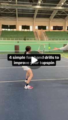 two people on a tennis court holding racquets with the words 4 simple for hand drills to improve your topspin