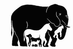 an elephant and its baby are silhouetted against a white background with the words,