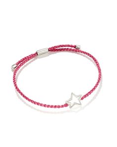 Wear your shine on your sleeve with our Open Star Sterling Silver Corded Bracelet in Bright Magenta. Playful, hand braided cords are paired with an open star pendant and adjustable slider, making this bracelet perfect for long-lasting wear and fit for any wrist. Star Chain, Pink Jewelry, Star Bracelet, Light Turquoise, Cord Bracelets, Shine On, Pink Bracelet, Dream Jewelry, Star Pendant