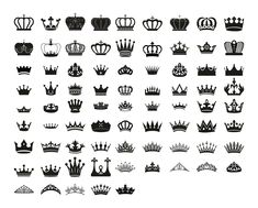 a large set of crowns in black and white