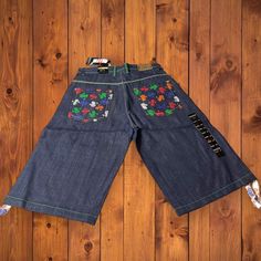 Vtg Nwt Sz 34 Koman Denim Black Jeans Shorts Embellished Pockets Y2k Hip Hop Retro Blue Jean Shorts For Streetwear, Blue Y2k Jean Shorts, Blue Wide Leg Jean Shorts For Streetwear, Retro Short Length Blue Jeans, Retro Blue Short Length Jeans, Black Jeans Shorts, Blue Jeans Shorts, Y2k Hip Hop, Black Jean Shorts