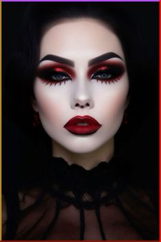 A tutorial on how to do the viral “Leah Halton” makeup!! ⭐️💋 Make Up Halloween Vampire, Women Vampire Makeup, Red Witch Makeup, Goth Makeup Inspiration, Female Vampire Makeup, Dark Vampy Makeup, Vampire Make Up, Scary Vampire Makeup, Vampire Eye Makeup