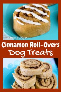 cinnamon roll - over dog treats are stacked on top of each other with icing